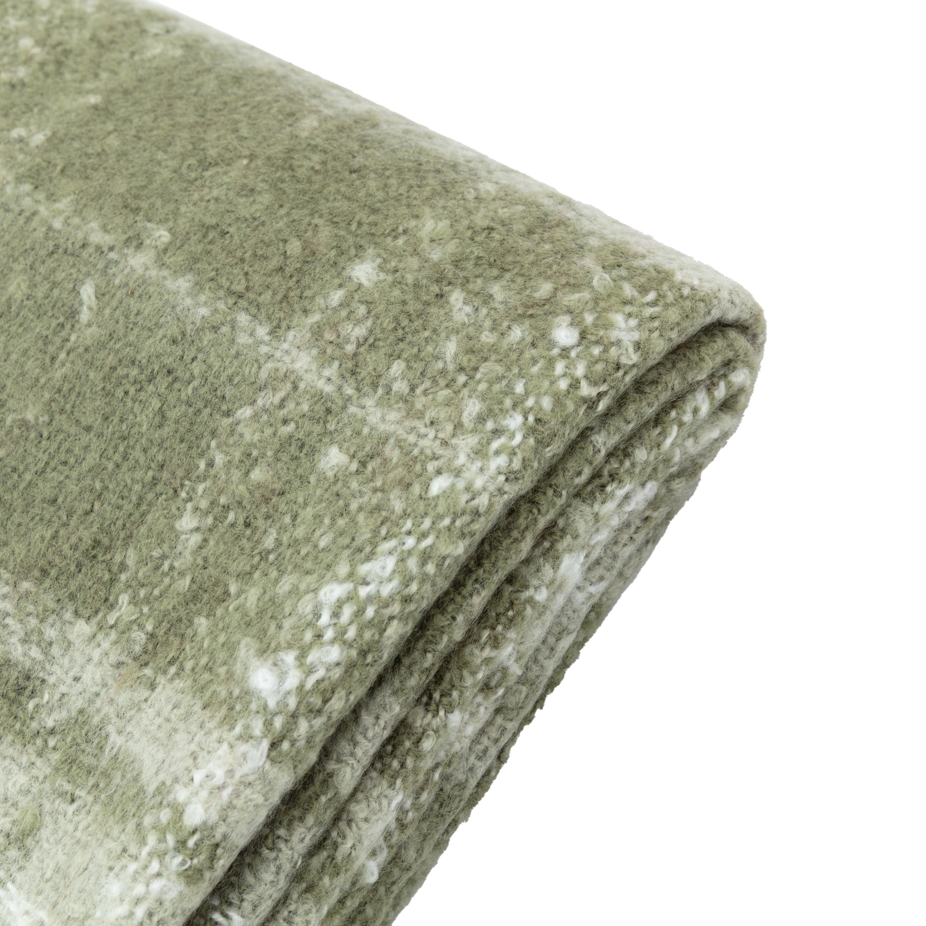 Check Faux Mohair Olive Green Throw